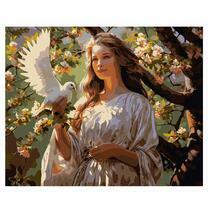 Девушка и голубь под яблоней