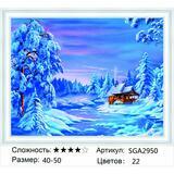 Алмазная мозаика 40x50 Заснеженный деревянный домик у реки