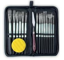 Без бренда «Коробка 50 шт.: Набор кистей для рисования в чехле, премиум набор (15 нейлоновых кистей, 1 мастихин) белые» в Ижевске