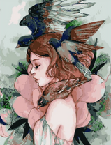 Без бренда «Девушка с большим цветком и птицы» в Ижевске в интернет-магазине  Без бренда «Девушка с большим цветком и птицы» в Ижевске