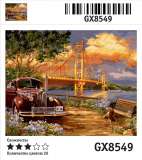 Картина по номерам 40x50 Американский автомобиль на фоне моста через залив