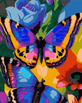 Две яркие бабочки и синяя роза