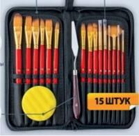 Без бренда «Набор кистей для рисования в чехле, премиум набор (15 нейлоновых кистей, 1 мастихин) красные» в Ижевске в интернет-магазине  Без бренда «Набор кистей для рисования в чехле, премиум набор (15 нейлоновых кистей, 1 мастихин) красные» в Ижевске