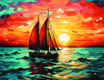 Парусный корабль на фоне заката