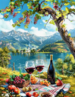 Без бренда «Винный натюрморт с бокалами, бутылкой вина, фруктами и ягодами» в Ижевске