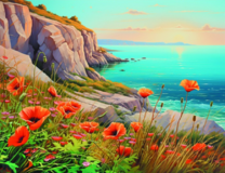 Морской пейзаж и маки